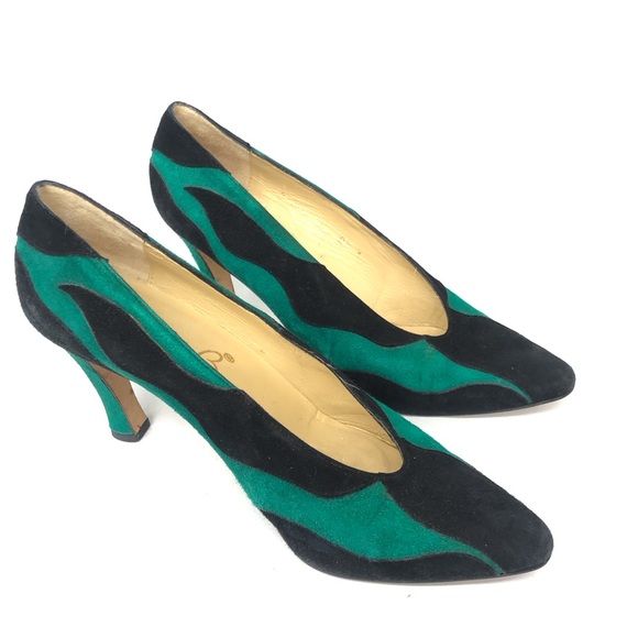Norma B Green Black Swirl Suede Heels - Picture 3 of 16